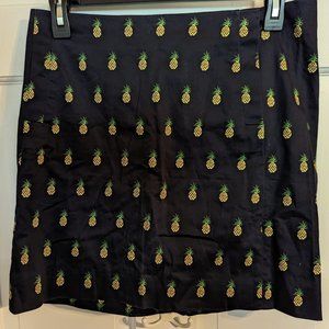 J Crew Navy Pencil Miniskirt w/Pineapple Design Cotton Slash Pockets Ladies sz 2